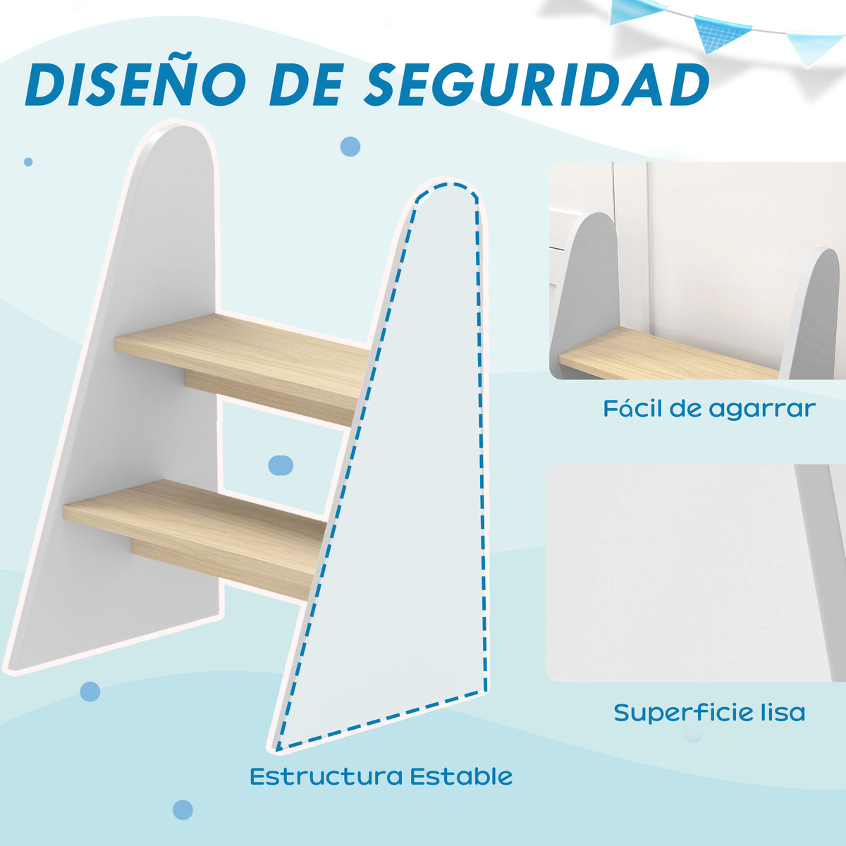 Escada De Apoio Para Crianças Aiyaplay Mdf E Painel Multicamada Branco 43x30x55 Cm_5
