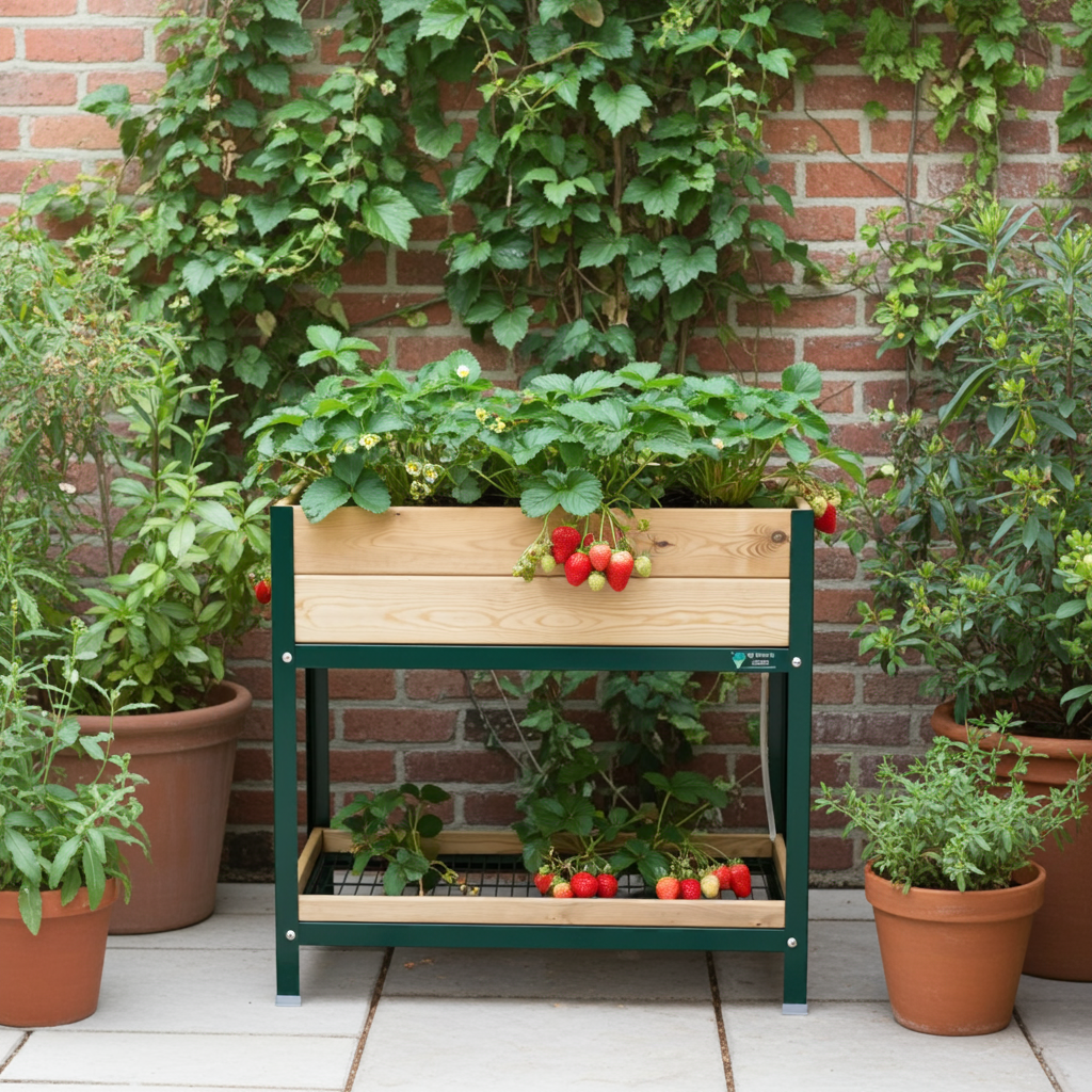 MI HUERTO URBAN Jardinera Elevada Madera con Bandeja Recoge Aguas | Estructura Metálica | Verde | 90x60x90cm