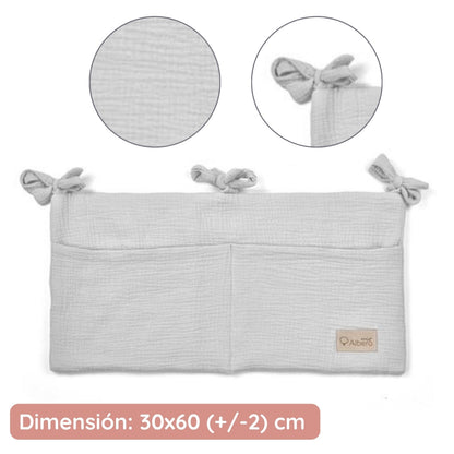 Organizador De Cuna Con Compartimentos Muselina Gris
