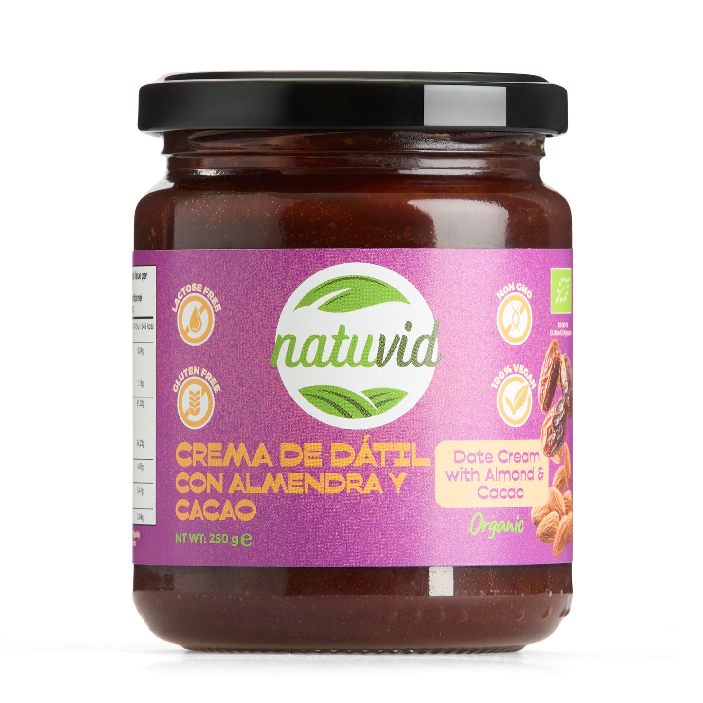 Crema de Dátil con Almendra y Cacao BIO Natuvid | 250gr | Vegana, Sin Gluten y Sin Lactosa | NON-GMO_0