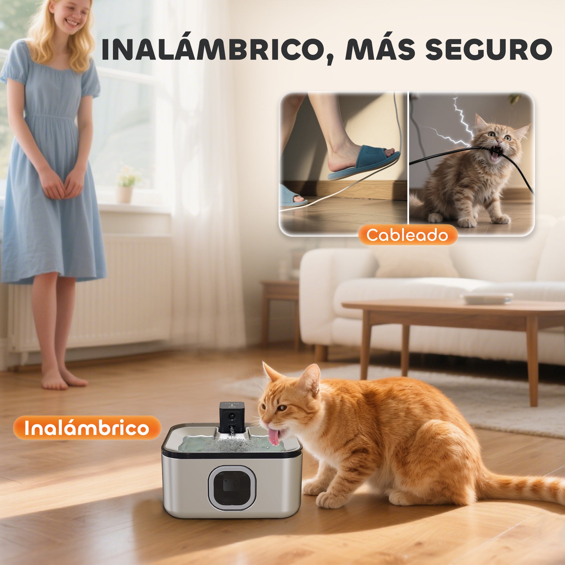 Pawhut Fuente Para Gatos De Acero Inoxidable 5l Súper Silencioso Con Luz Led_3