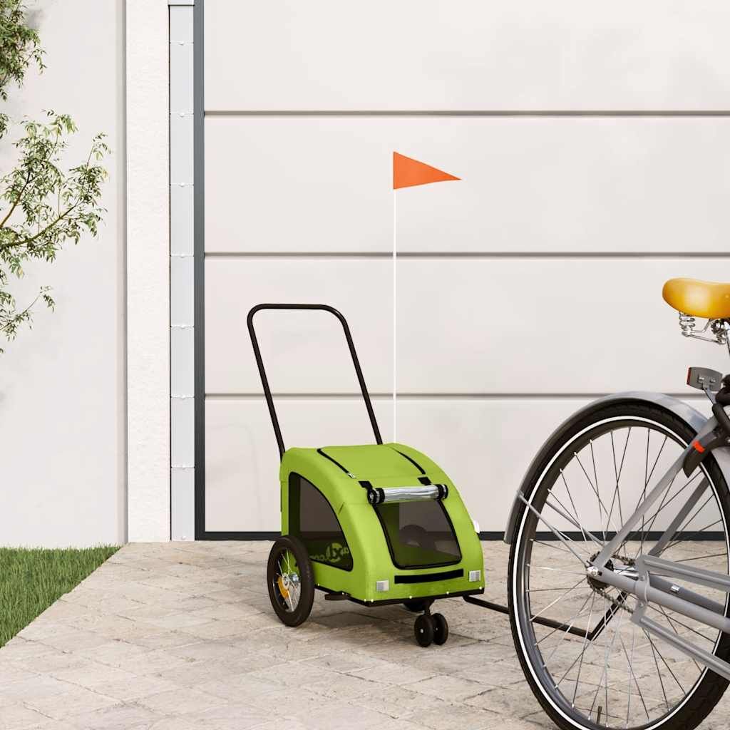 Vidaxl Remolque De Bicicleta Mascotas Hierro Tela Oxford Verde_1