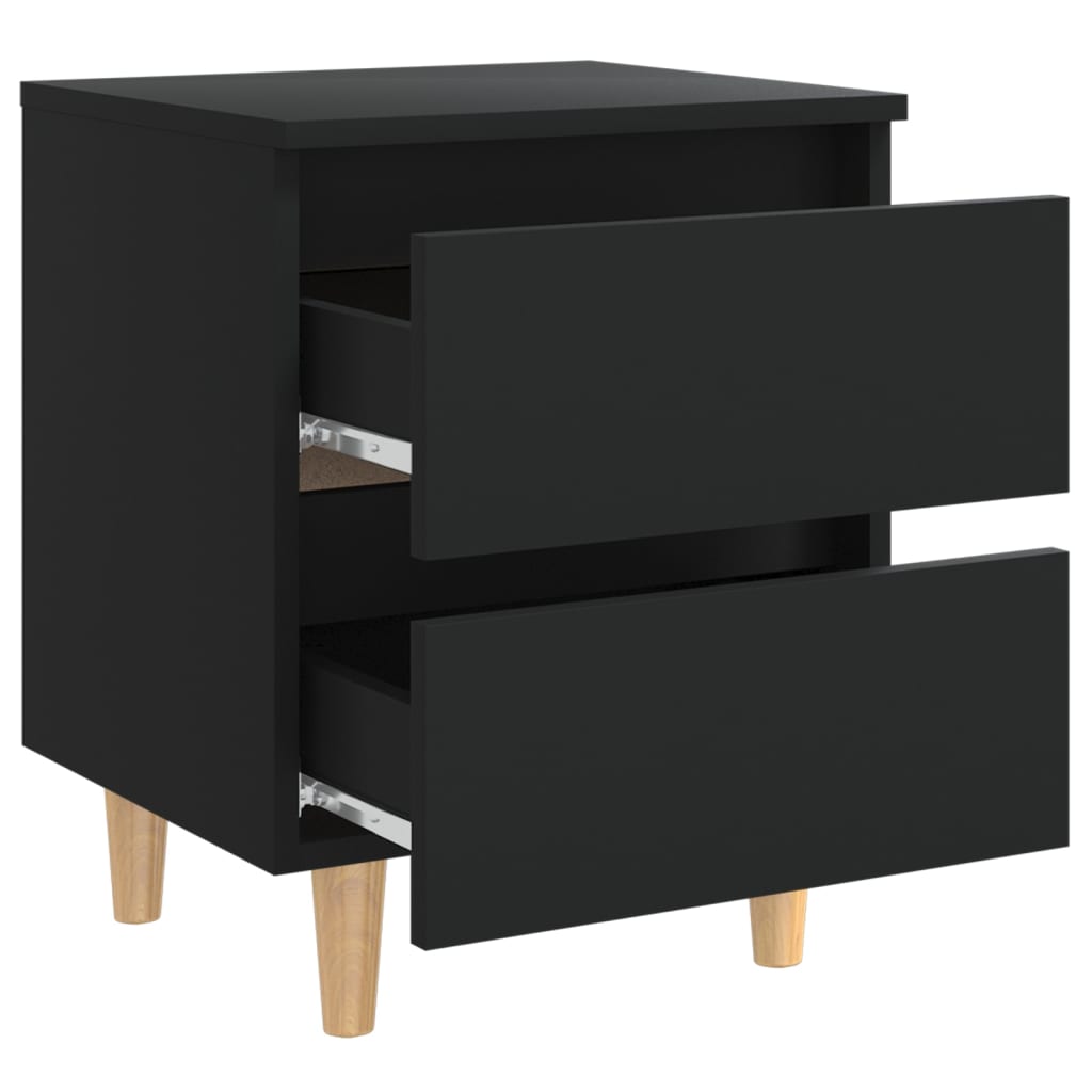 Mesita De Noche Patas De Madera Pino Maciza Negro 40x35x50 Cm_3