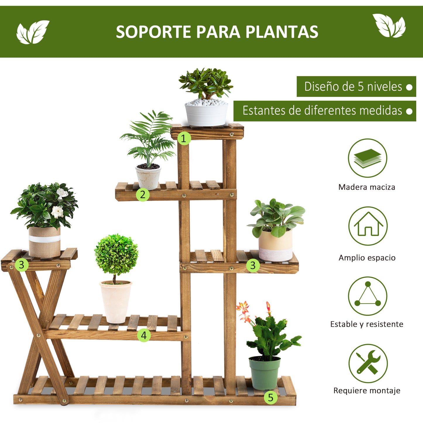 Outsunny Soporte Para Plantas Con 5 Niveles Carga 60 Kg 98x28x95 Cm Carbonizado_3