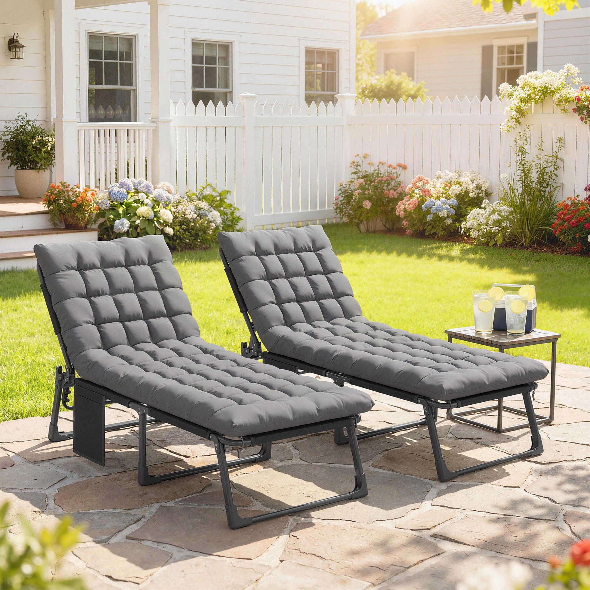 Outsunny Set De 2 Tumbonas Plegables Reclinables Con Cojines Y Bolsillo Gris_1