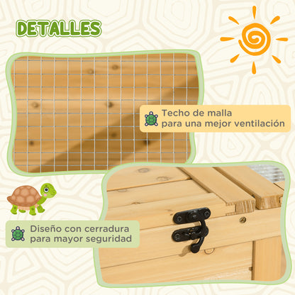 Pawhut Casa Para Tortugas De Madera Con Techo De Malla 91x60,5x32 Cm Natural_5