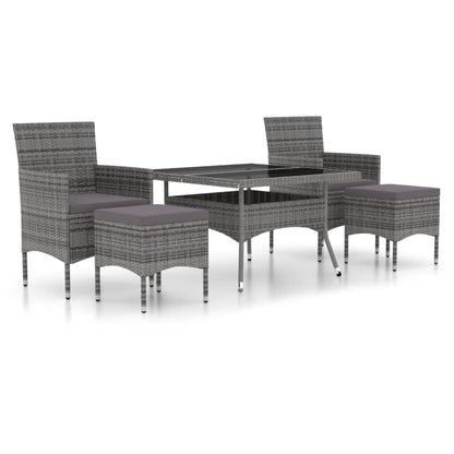 Vidaxl Set Comedor Jardín 5 Pzas Ratán Sintético Vidrio Templado Gris_0
