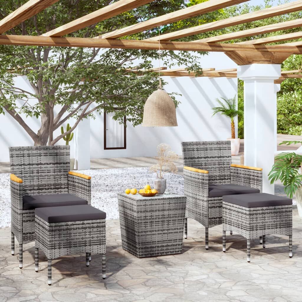 Vidaxl Mesa Sillas Jardín 5 Pzas Ratán Sintético Vidrio Templado Gris_1