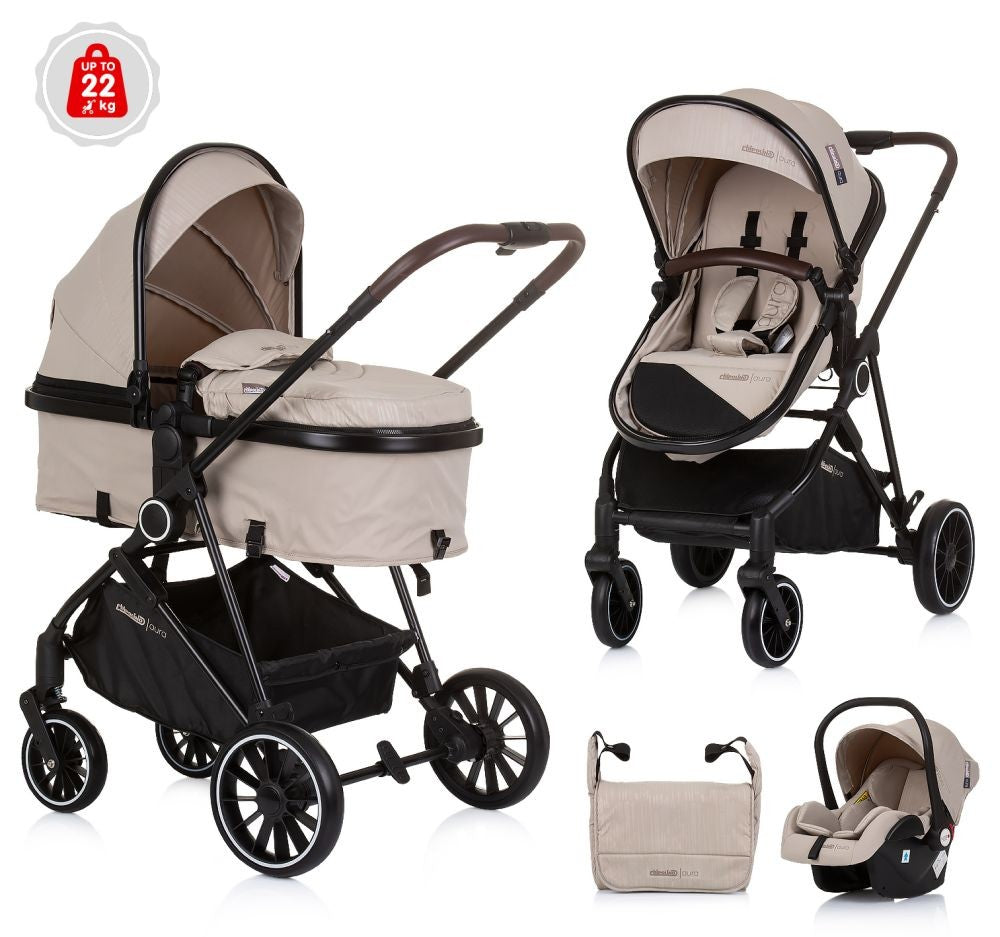 Carrito De Bebé Trio Convertible Aura Hasta 22 Kg Macadamia_0