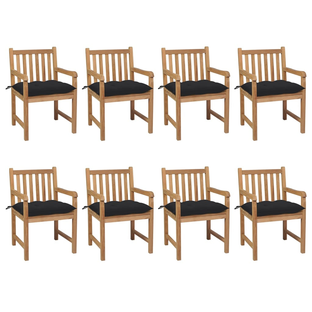 Vidaxl Sillas De Jardín 8 Uds Madera Maciza De Teca Cojines Negro_0