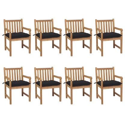 Vidaxl Sillas De Jardín 8 Uds Madera Maciza De Teca Cojines Negro_0