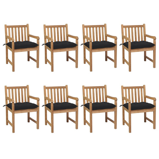 Vidaxl Sillas De Jardín 8 Uds Madera Maciza De Teca Cojines Negro_0