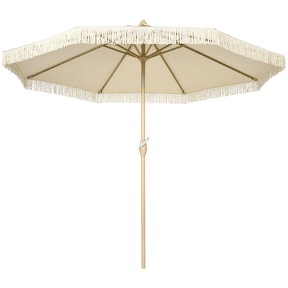 Outsunny Sombrilla Terraza Exterior Ø265x244 Cm Con Ángulo Ajustable Crema_0