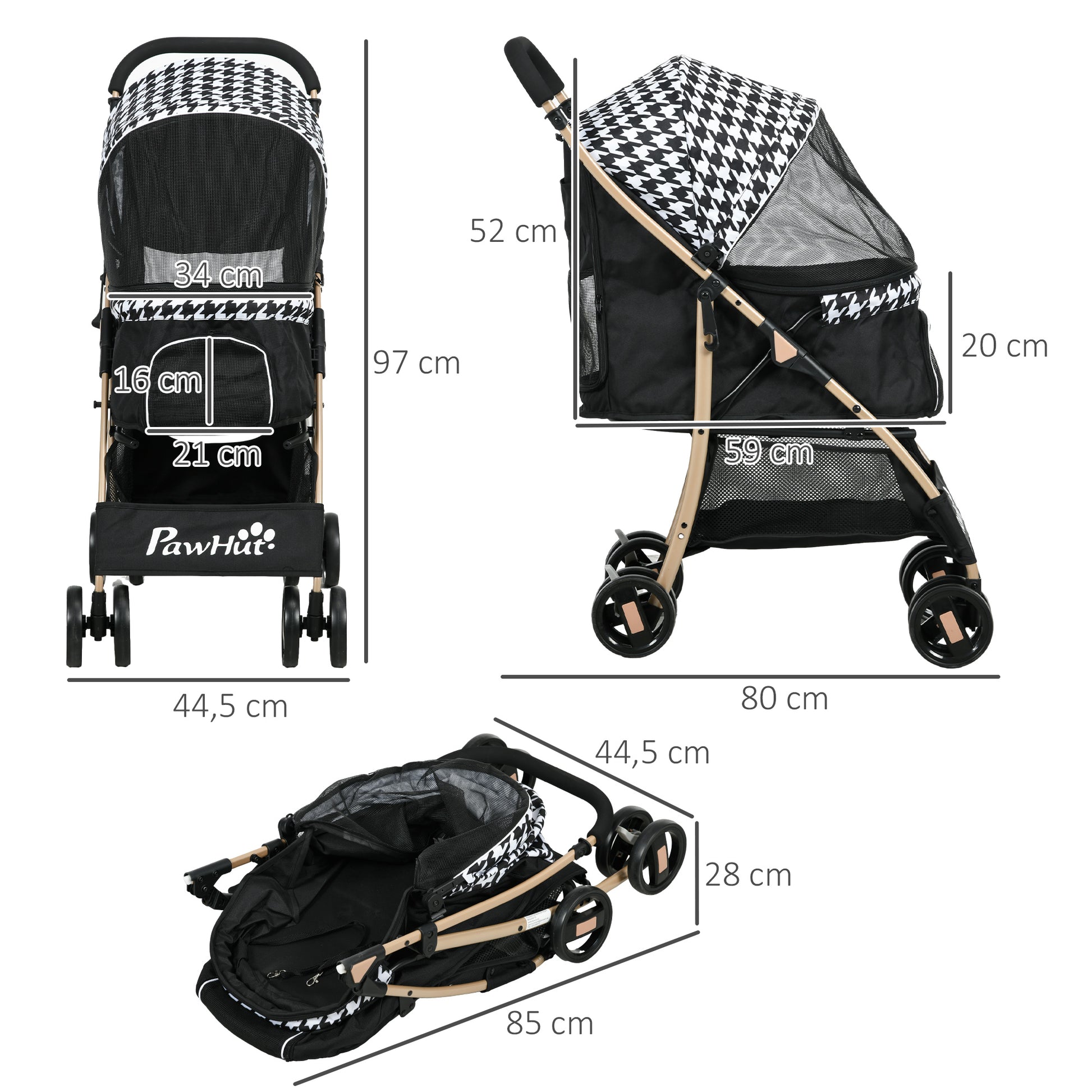 Pawhut Cochecito Para Perros Plegable Con 2 Puertas 80x44,5x97 Cm Negro_2