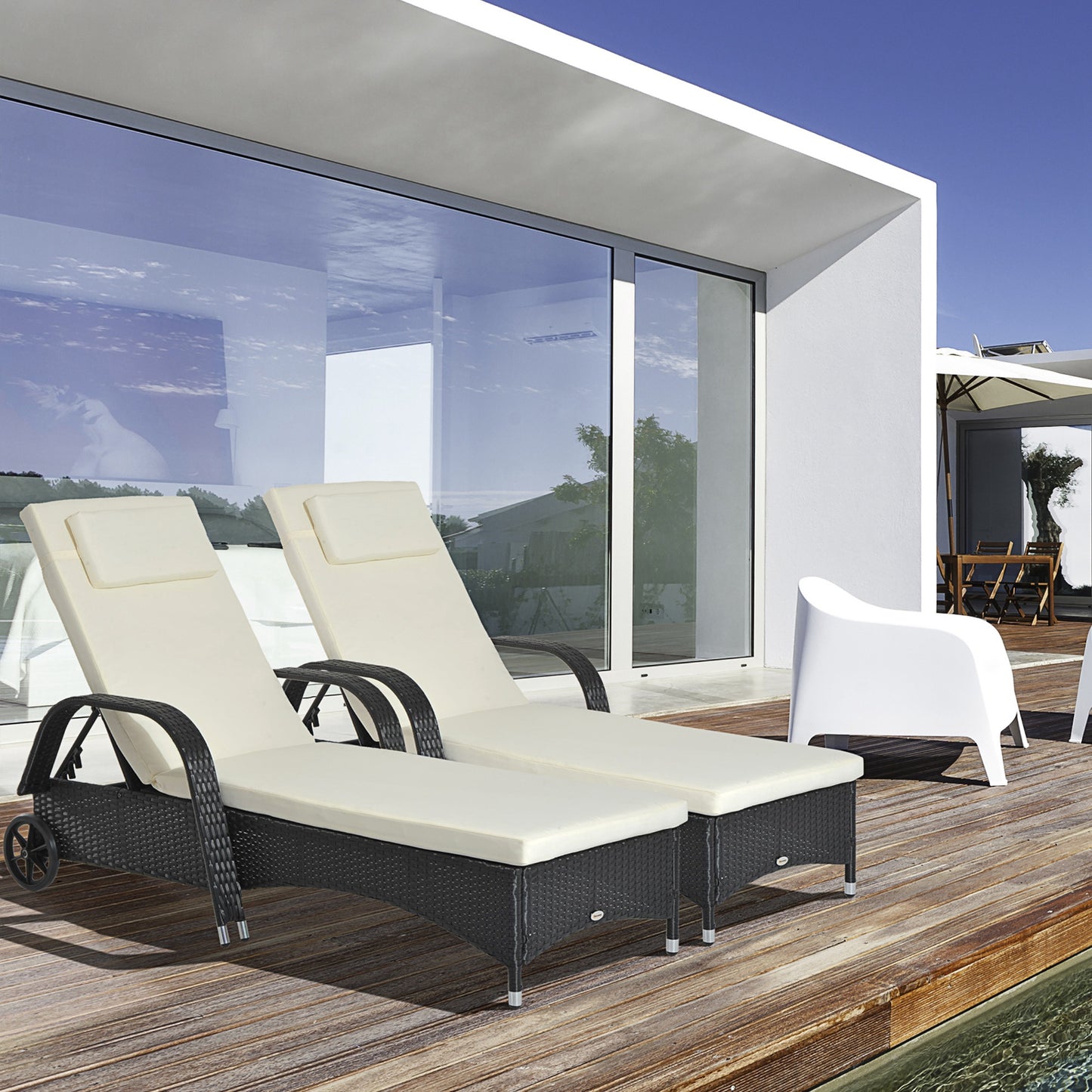 Outsunny Conjunto De 2 Tumbonas De Ratán Jardín Con Respaldo Ajustable Cojines_1