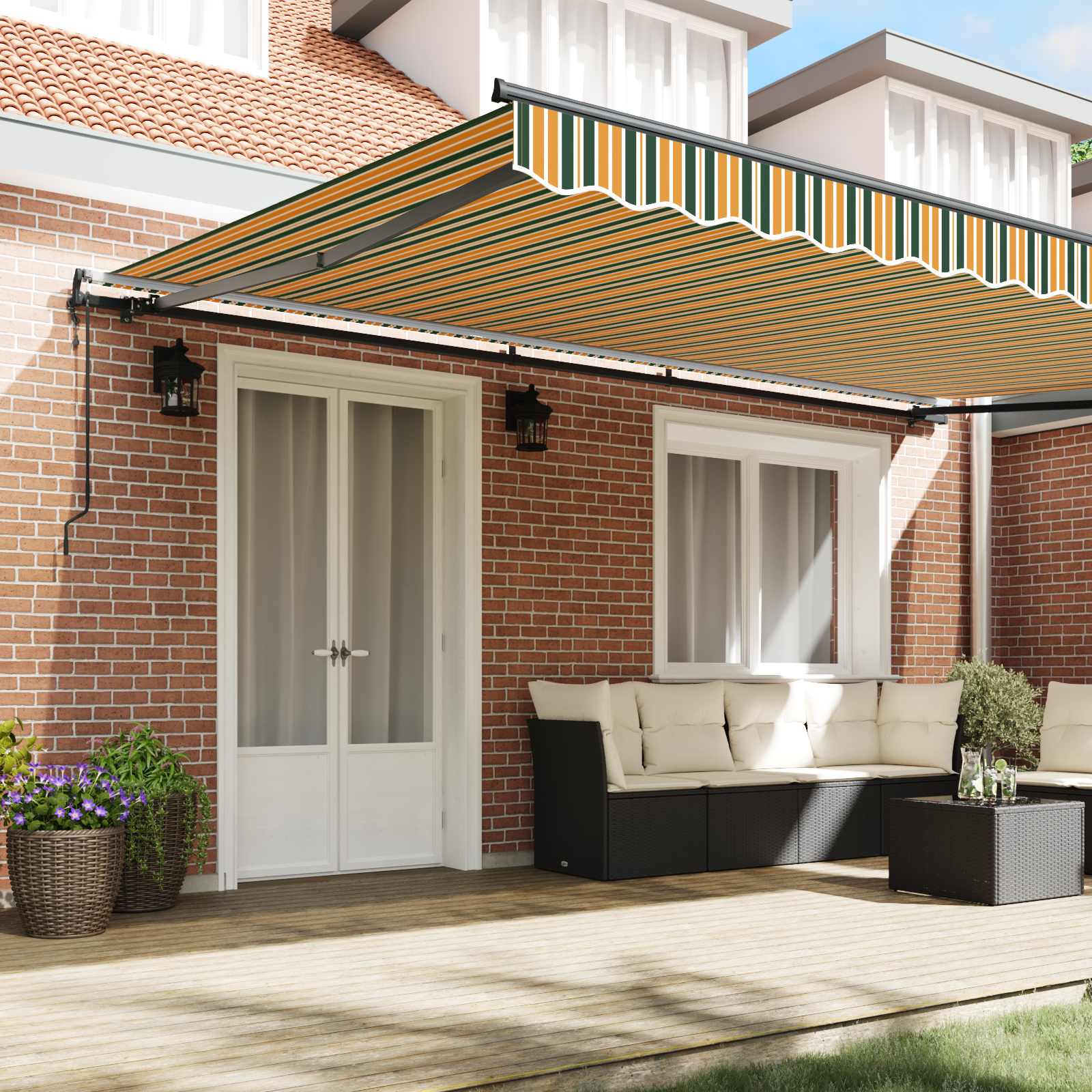 Toldo Retráctil Verde Y Amarillo 500 X 350 Cm Tela Y Aluminio_2