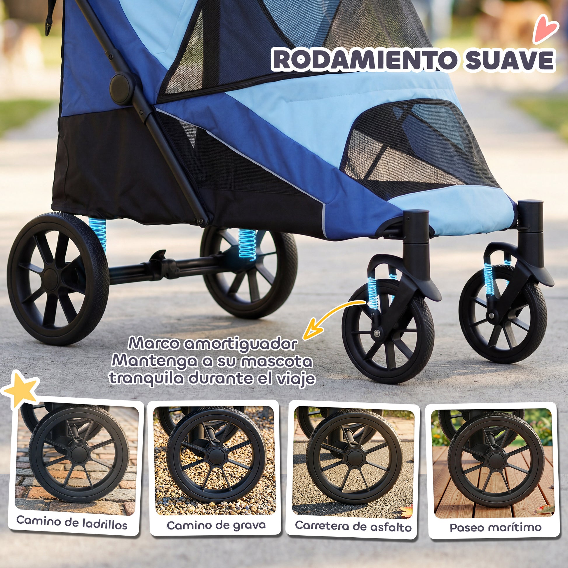 Pawhut Cochecito Para Perros Plegable Con Marco Amortiguador 124x67x100 Cm Azul_3