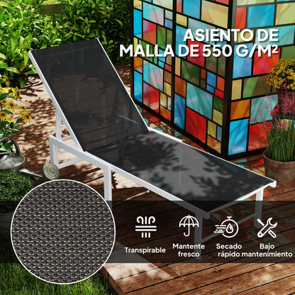 Outsunny Tumbona Jardín Exterior Con Ruedas Respaldo Ajustable 166x60x84 Cm Gris_4