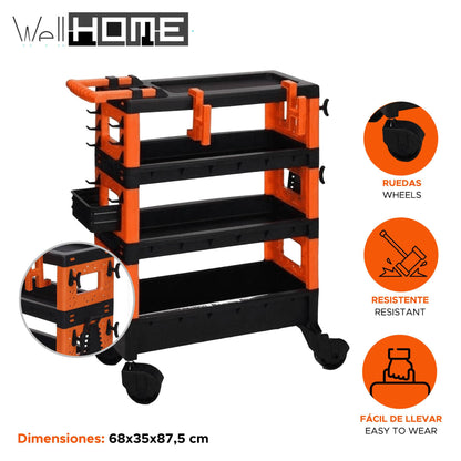 Well Home Carro De Transporte 68x35x87,5cm En Color Negro Y Naranja