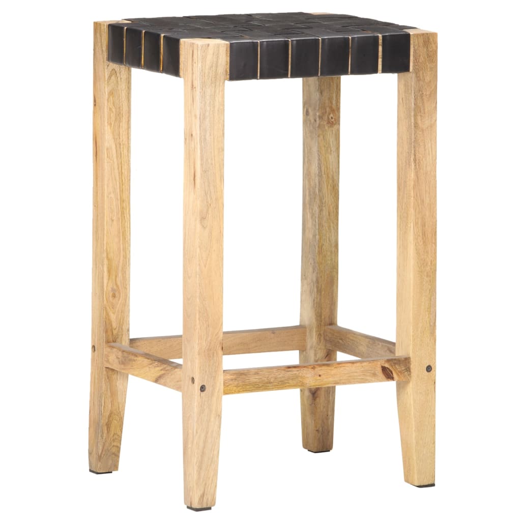 Taburetes De Cocina 2 Unidades Cuero Auténtico Negro 75 Cm_5
