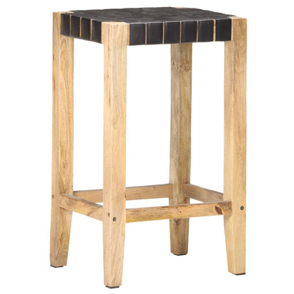 Taburetes De Cocina 2 Unidades Cuero Auténtico Negro 75 Cm_5