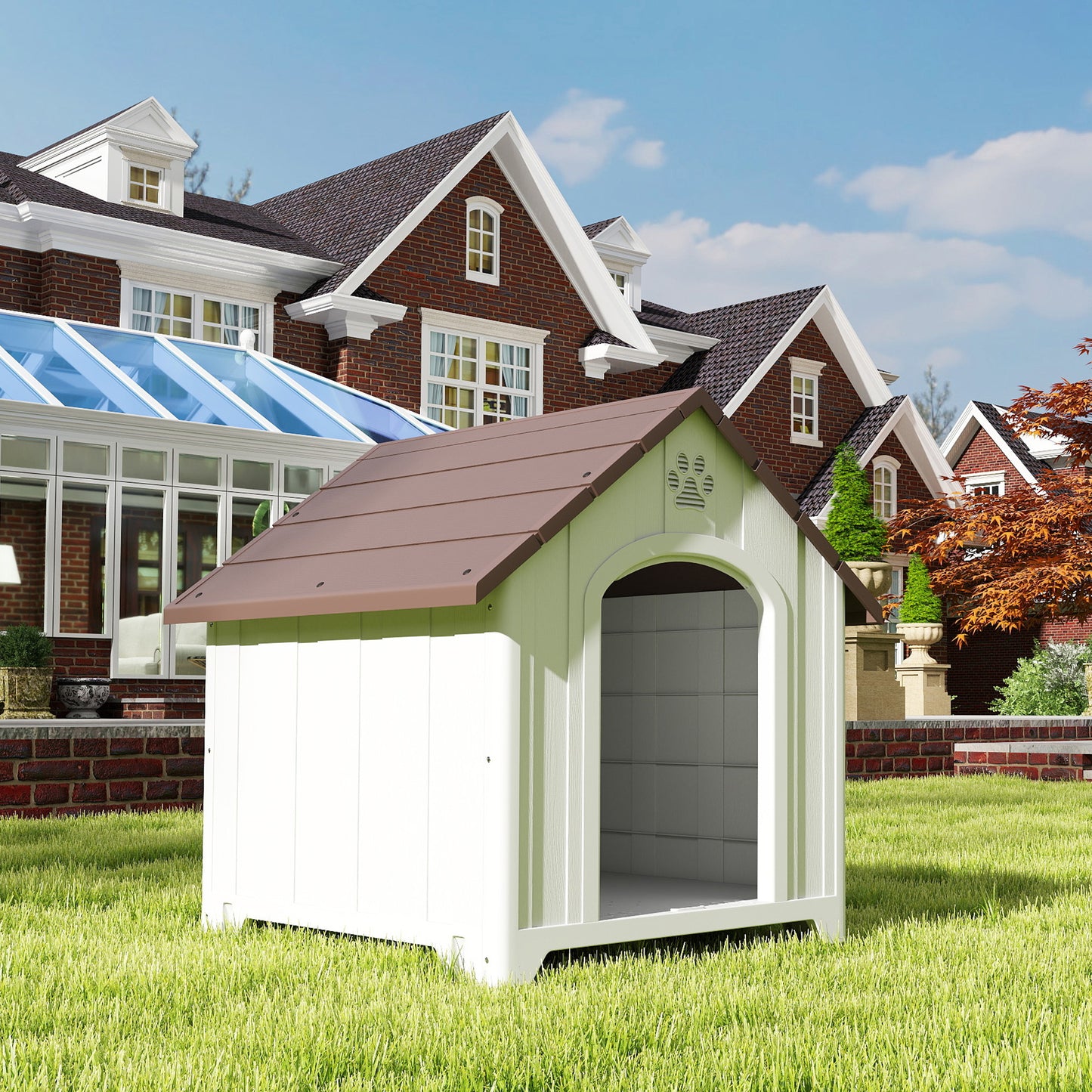 Pawhut Caseta Para Perros Grandes Exterior De Plástico Impermeable Marrón Oscuro_4