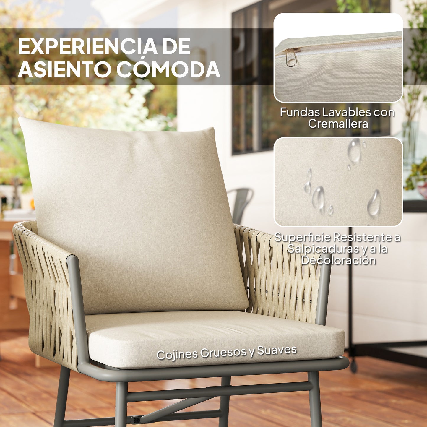 Outsunny Muebles De Jardín Con 2 Sillas Con Cojines Lavables Y Mesa Impermeable_4