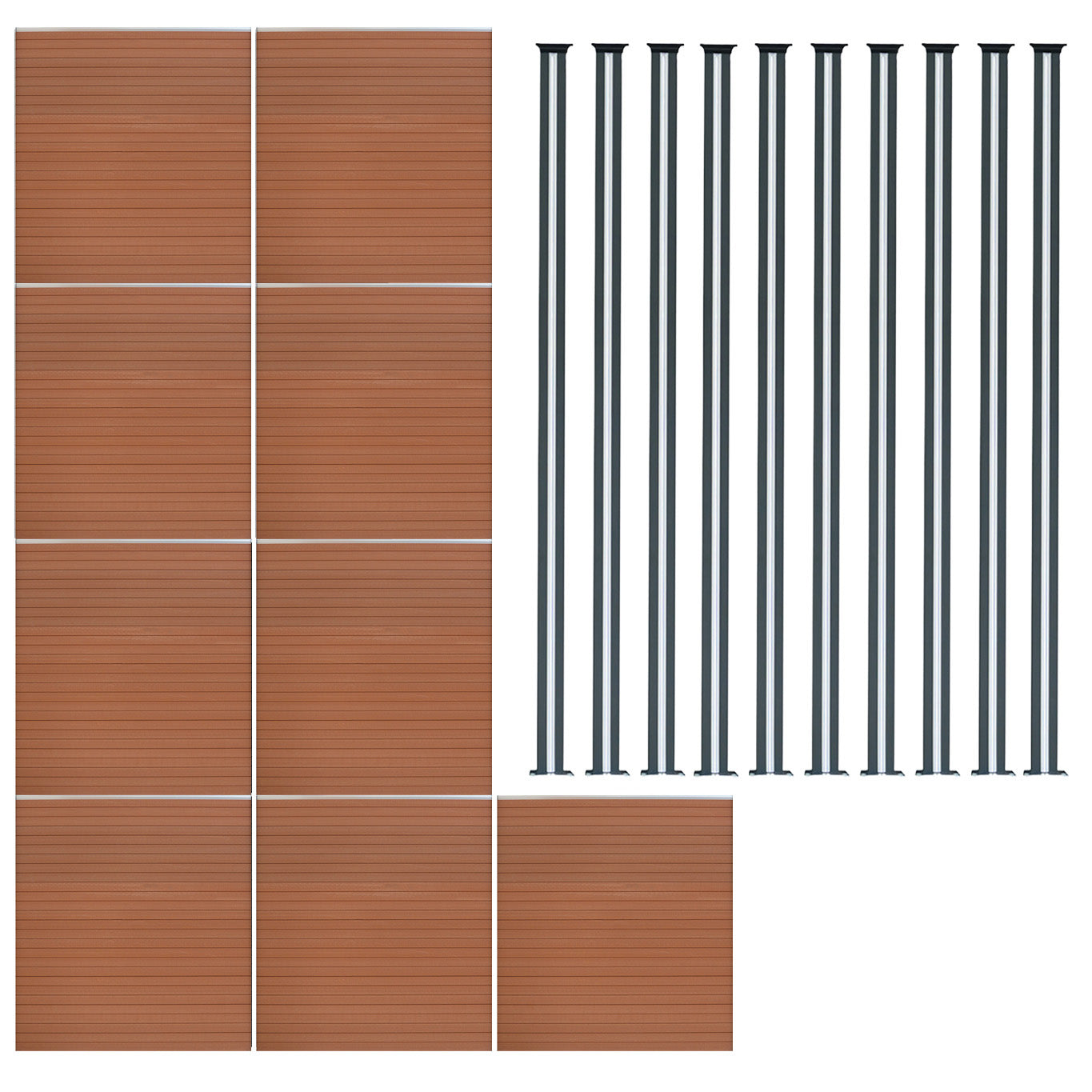 Vallas Para Exteriores De Wpc Y Aluminio - 9x Paneles + 10x Postes | Marrón_0