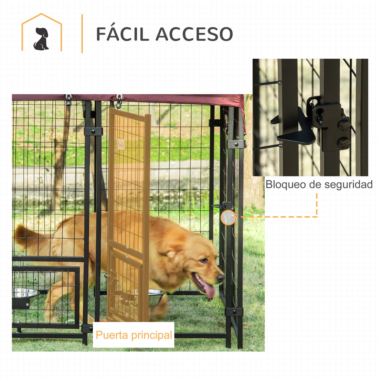 Pawhut Parque Para Perros Con Toldo 8 Vallas De Acero Con 2 Comederos Giratorios_5