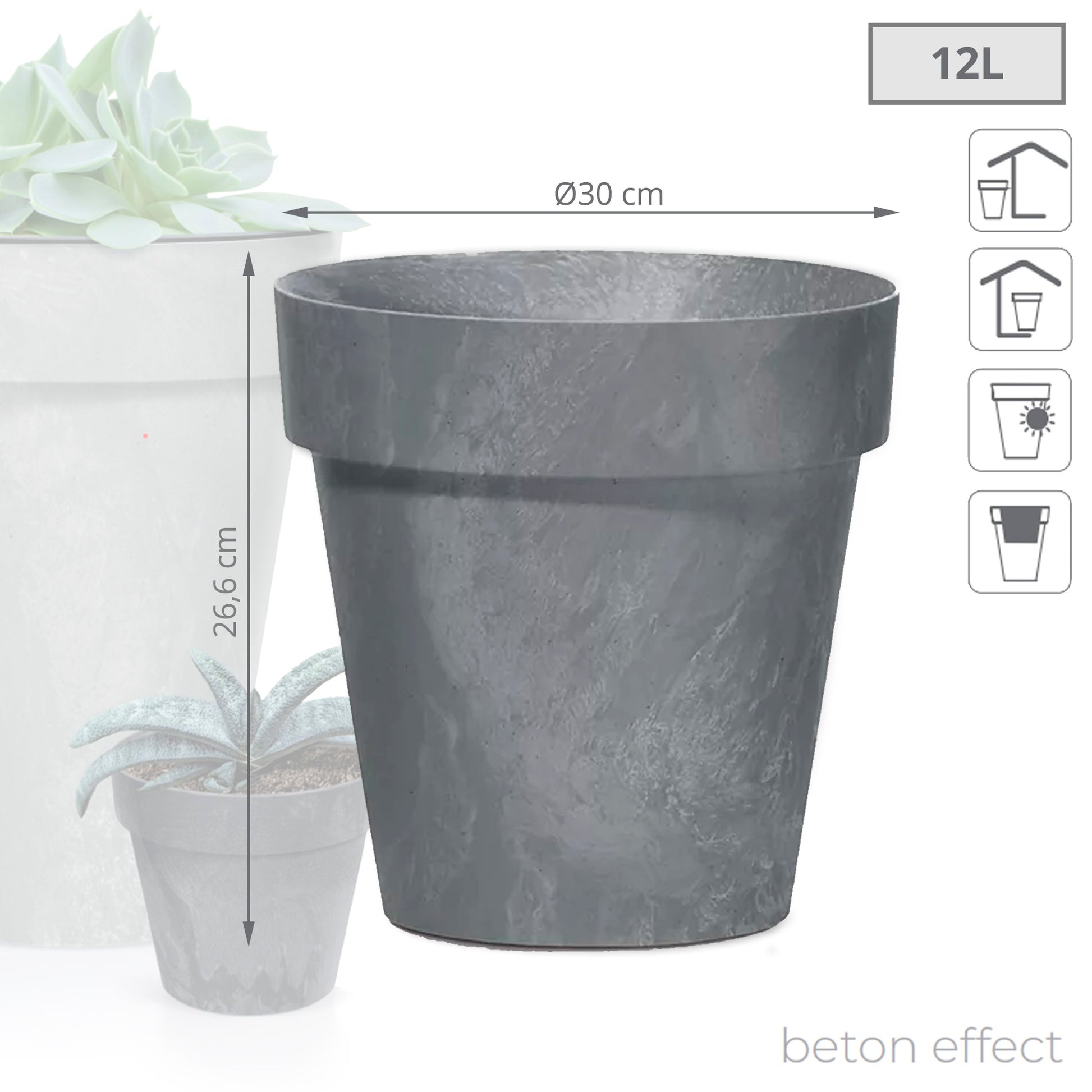 Maceta Cube Beton Effect 12l., Dimensiones (mm) 300x300x266, Color Marengo_2
