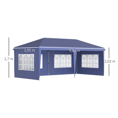 Outsunny Carpa Plegable 6x3 M Con 4 Laterales Desmontables 4 Ventanas Azul_2