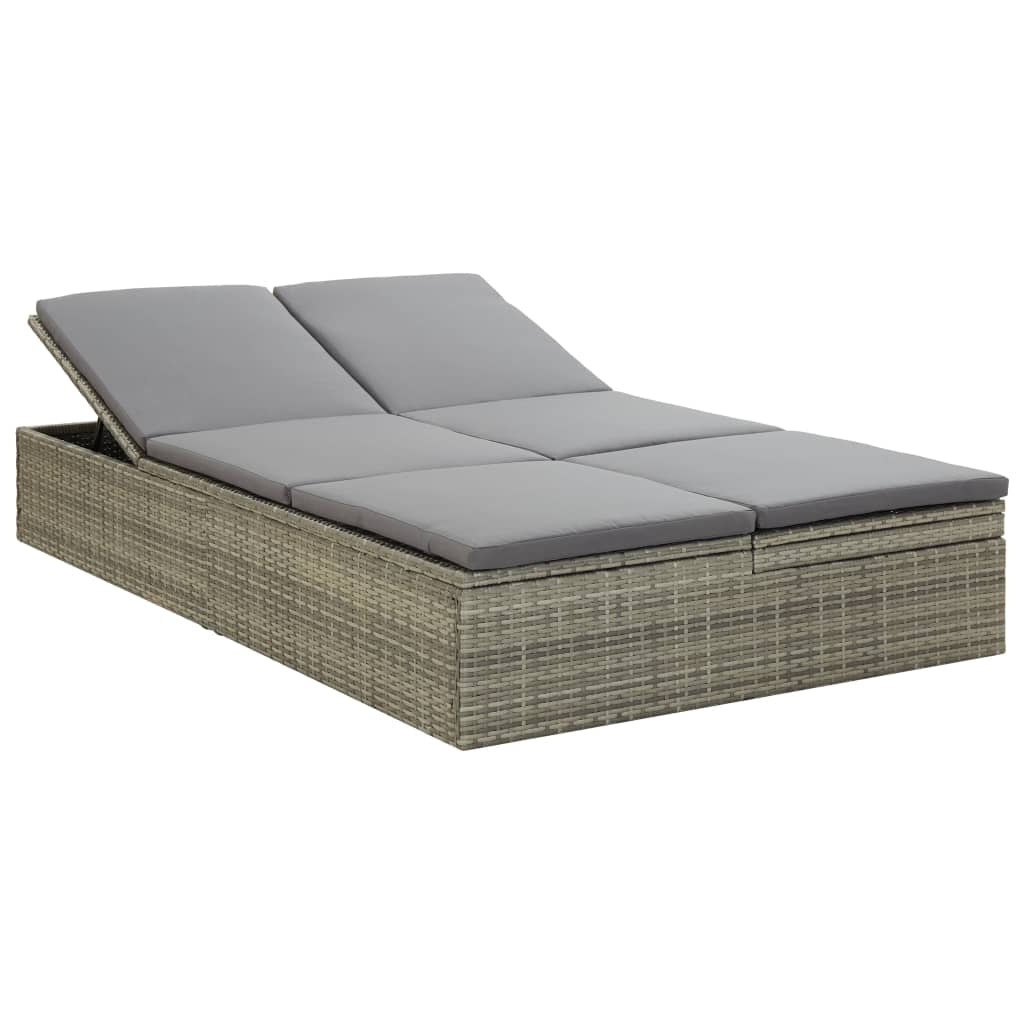 Vidaxl Tumbona Convertible Con Cojín De Ratán Sintético Gris_0