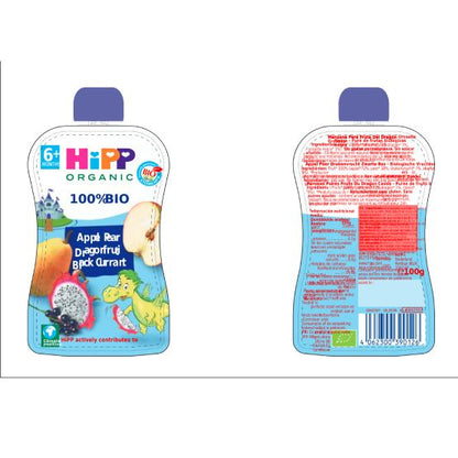 Pack 6 uds Pouches Dragón (Manzana, Pera, Fruta Dragón y Grosella) Bio HiPP