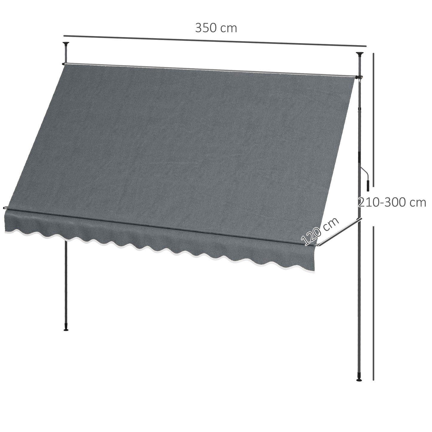 Outsunny Toldo Manual Retráctil 3,5x1,2m Altura Ajustable Con Manivela 210-300cm_2