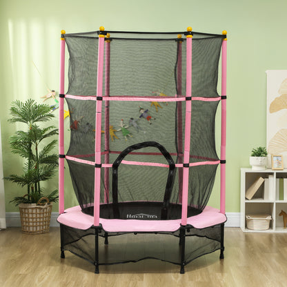Homcom Cama Elástica Infantil Ø140 Cm Con Red De Seguridad Rosa Y Negro_1