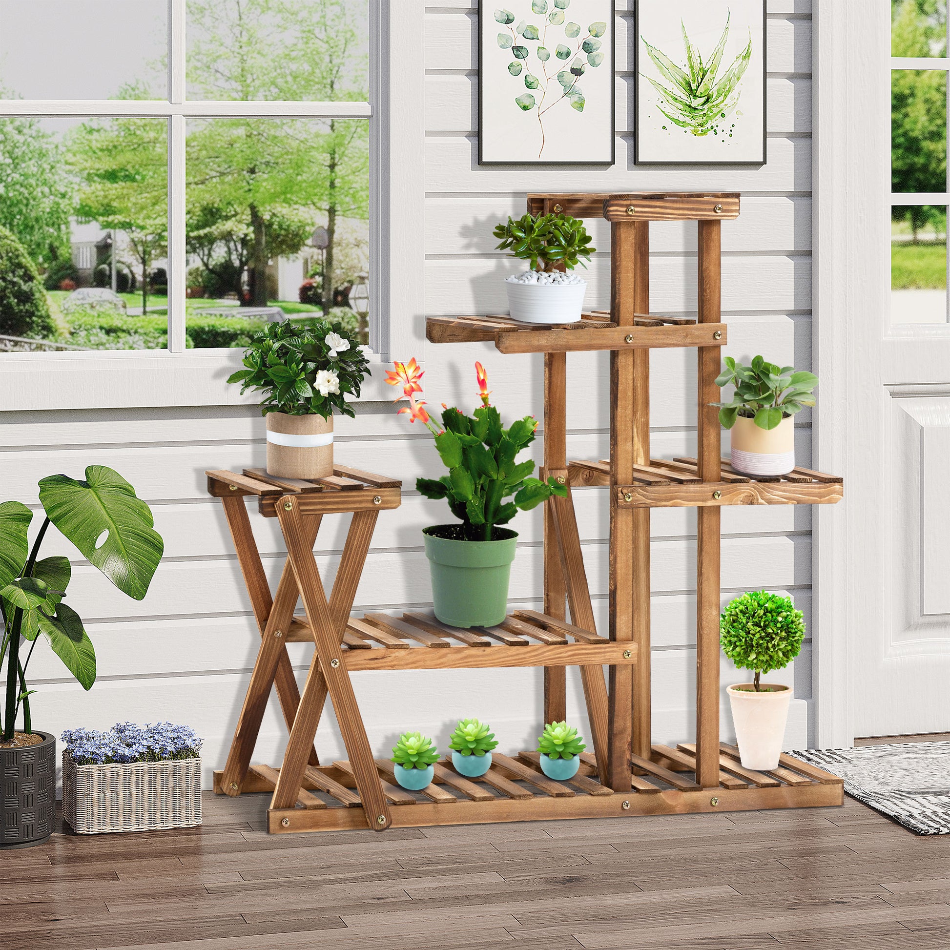 Outsunny Soporte Para Plantas Con 5 Niveles Carga 60 Kg 98x28x95 Cm Carbonizado_1