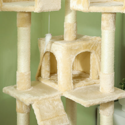 Pawhut Árbol Rascador Para Gatos Grande 49x49x173 Cm Con Múltiples Niveles Beige_4
