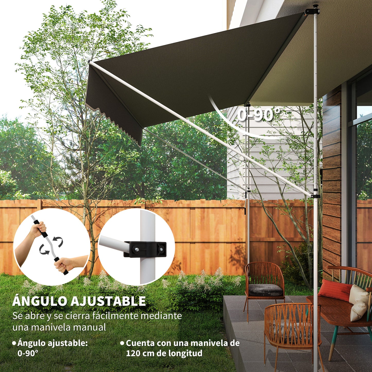 Outsunny Toldo Manual Retráctil Exterior 400x120x170-280 Cm Gris Oscuro_5