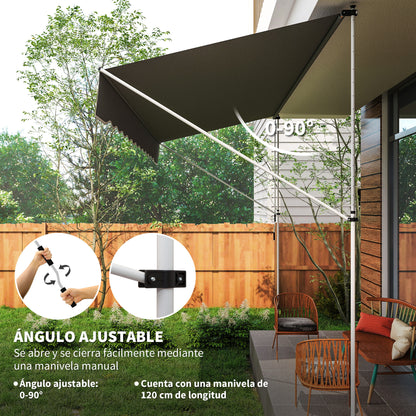 Outsunny Toldo Manual Retráctil Exterior 400x120x170-280 Cm Gris Oscuro_5