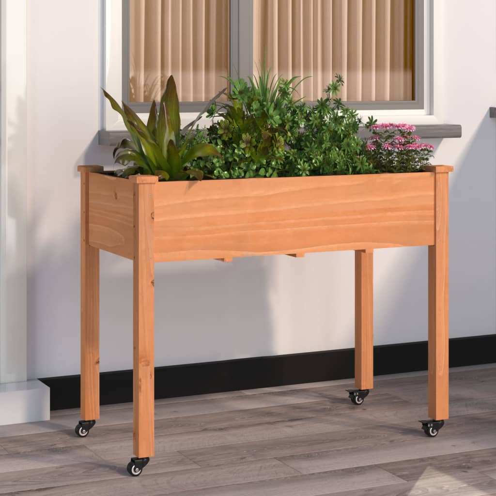 Jardinera Con Forro Y Ruedas Madera Abeto Marrón 118x59x80 Cm_1