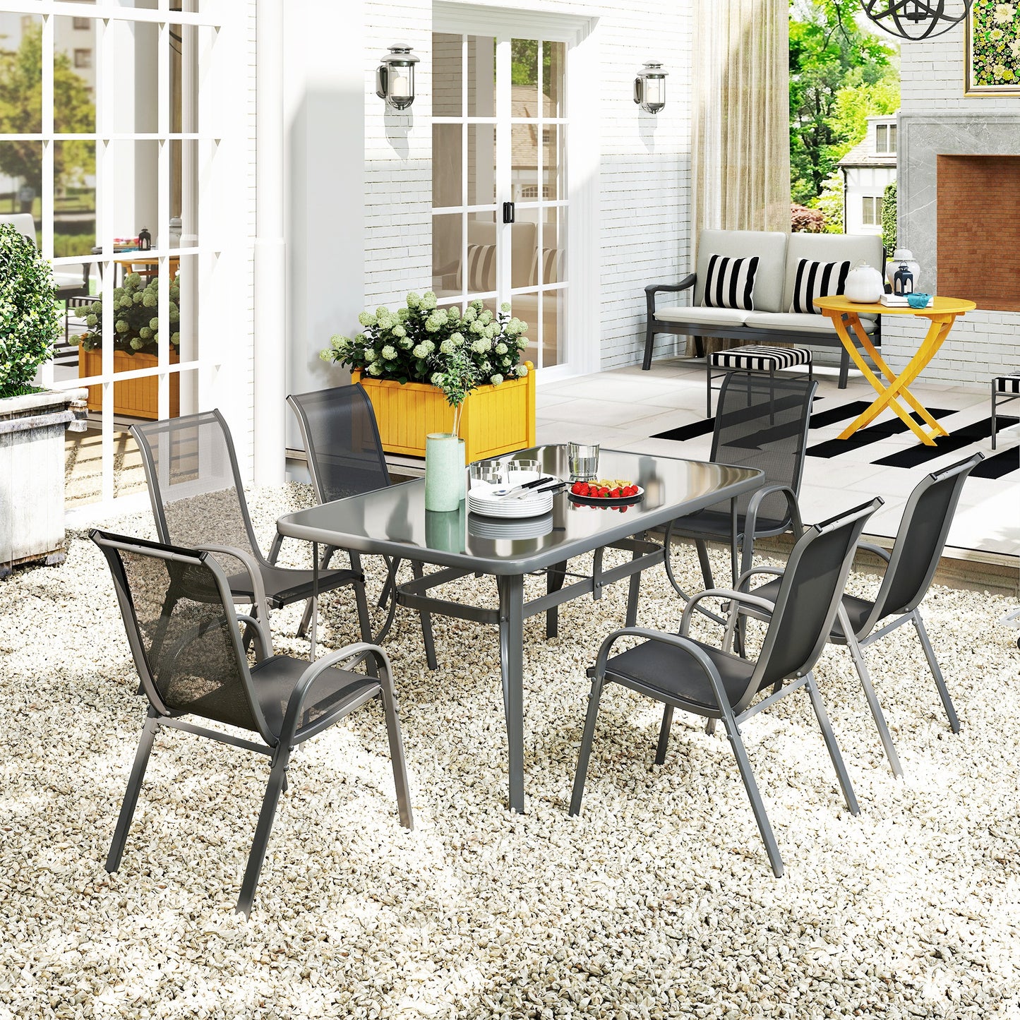 Outsunny Conjunto Muebles De Jardín De 7 Piezas Con Orificio Para Sombrilla Gris_4