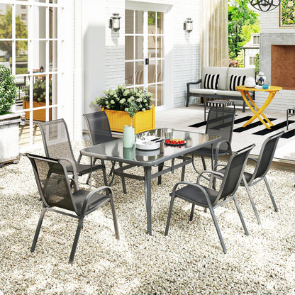 Outsunny Conjunto Muebles De Jardín De 7 Piezas Con Orificio Para Sombrilla Gris_4