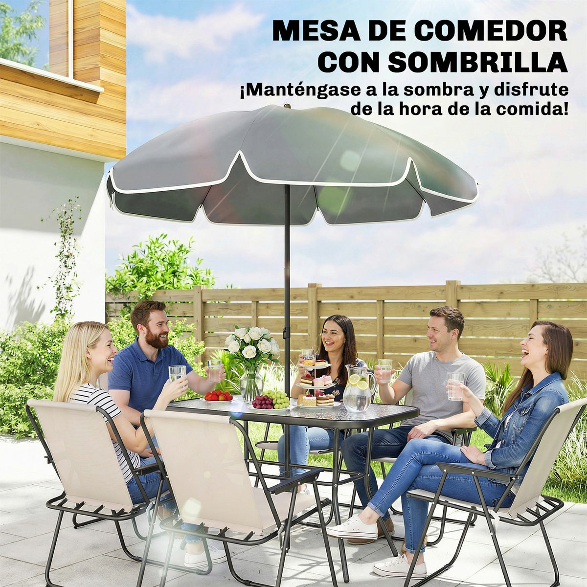 Outsunny Conjunto De Mesa Y Sillas Jardín De 8 Piezas Crema_5