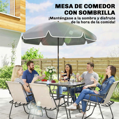 Outsunny Conjunto De Mesa Y Sillas Jardín De 8 Piezas Crema_5