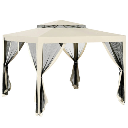 Outsunny Carpa De Jardín 3x3 M Con 4 Mosquiteras Laterales Techo Doble Beige_0
