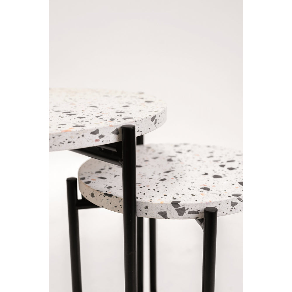 Mesa Auxiliar Redonda De Metal Negro Industrial, Tapa De Terrazo 33x40cm- Muebles De Salón- Mesa Auxiliar_2