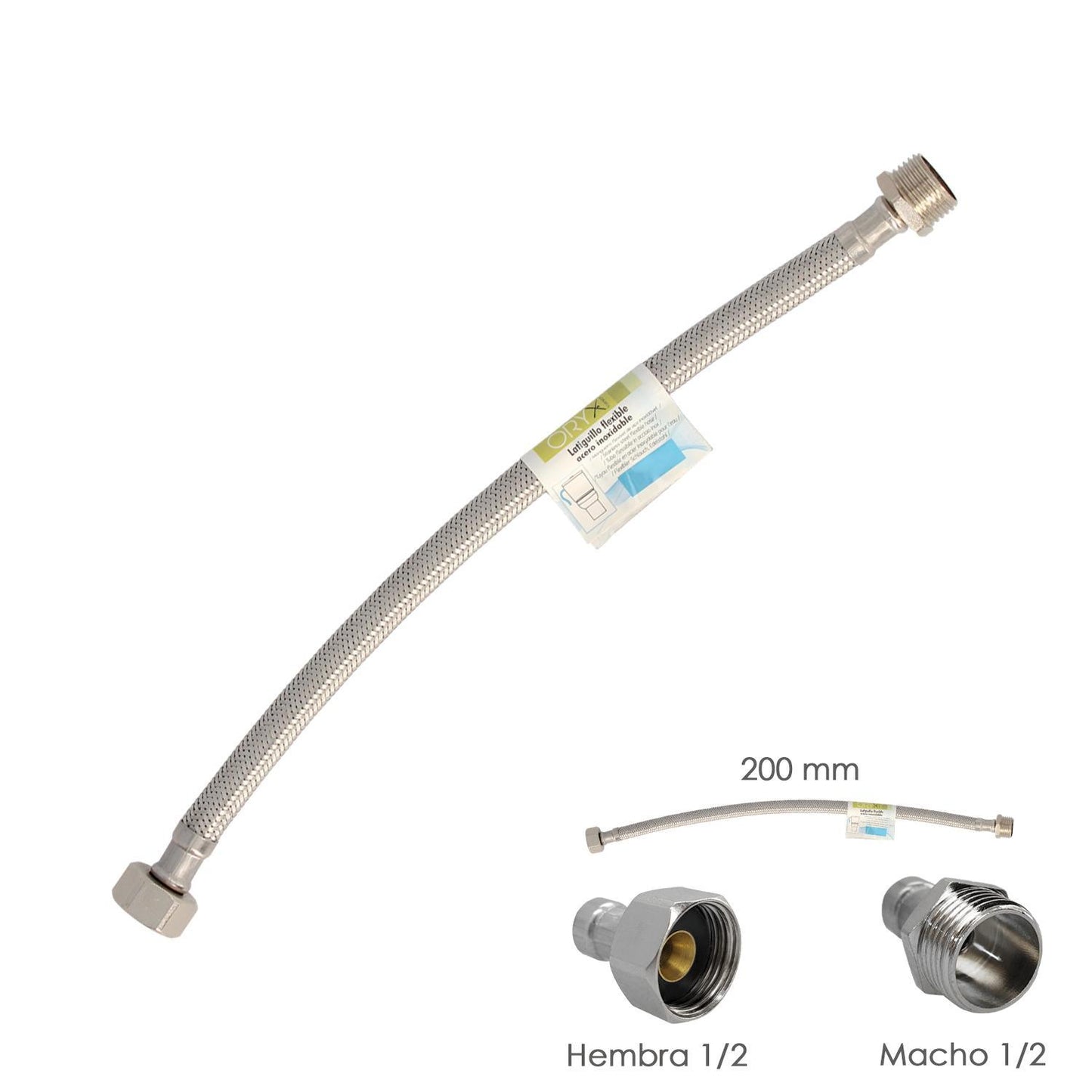 Latiguillo Flexible Acero Inoxidable Macho 1/2 - Hembra 1/2 - 200mm_0