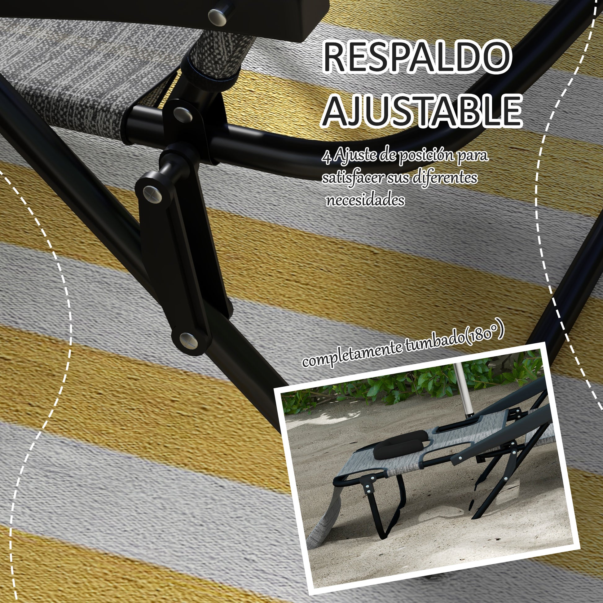 Outsunny 2 Tumbonas Plegables Con Respaldo Ajustable 194x72x31 Cm Gris_5