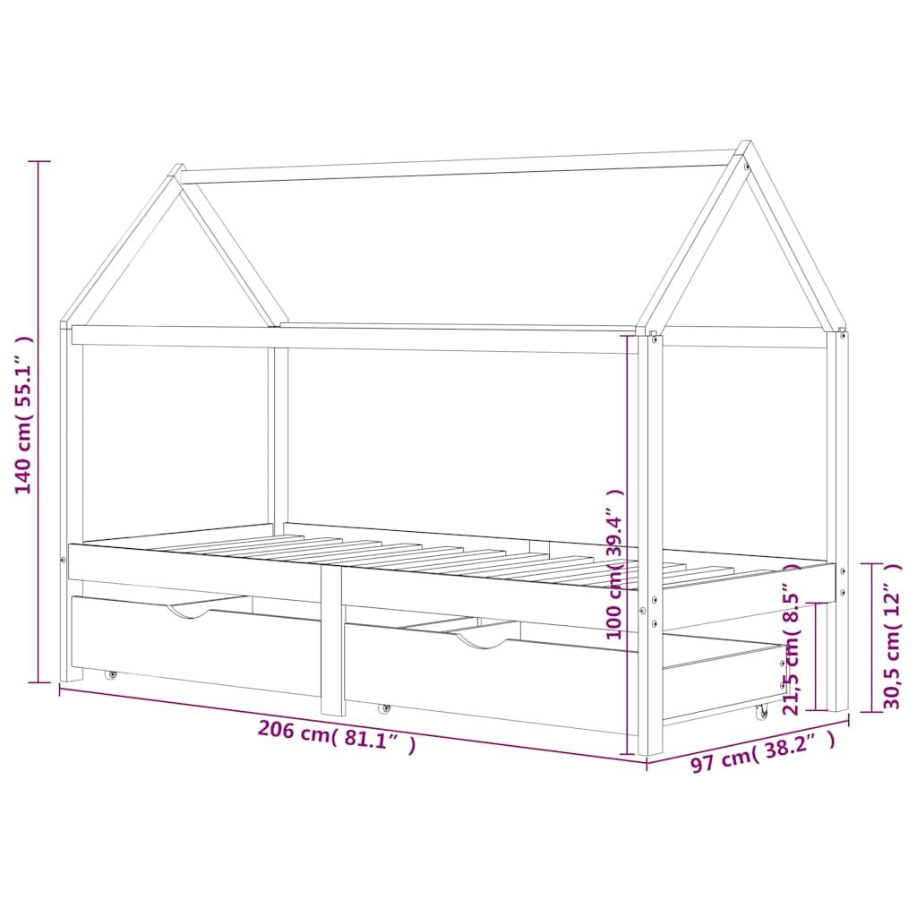 Vidaxl Estructura De Cama Infantil Con Cajones Madera De Pino 90x200cm_2
