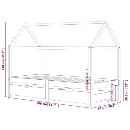 Vidaxl Estructura De Cama Infantil Y Cajones Madera Pino Gris 90x200cm_2